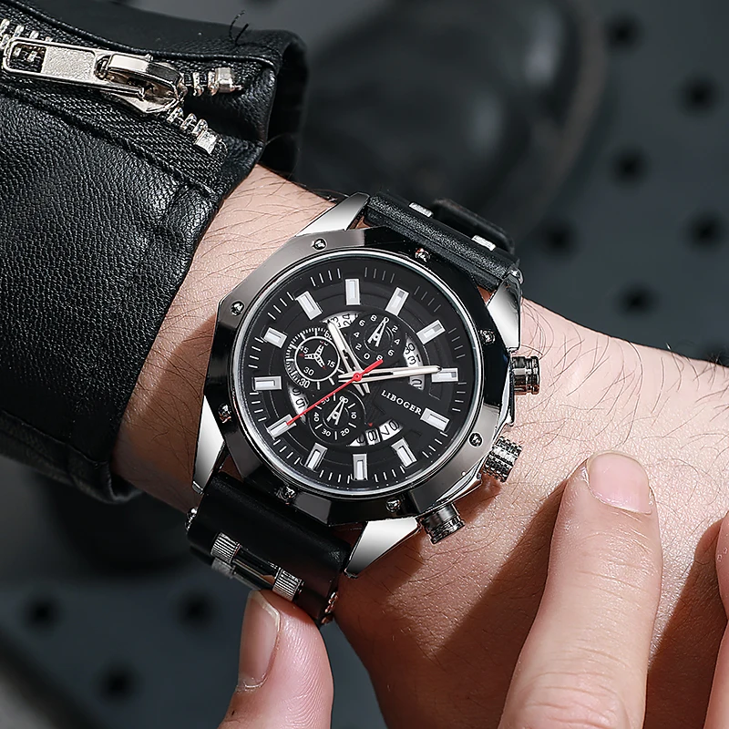 Fashion Business Men Watch Top Brand High Quality Auto Date Big Dial Silicone Strap Sports Quartz Watches - Image 2