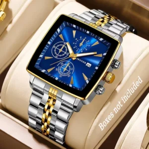 Luxury Square Dial Men Quartz Wristwatch Fashion Stainless Steel Man Business Watches With Calendar Reloj Hombre (Without Box)