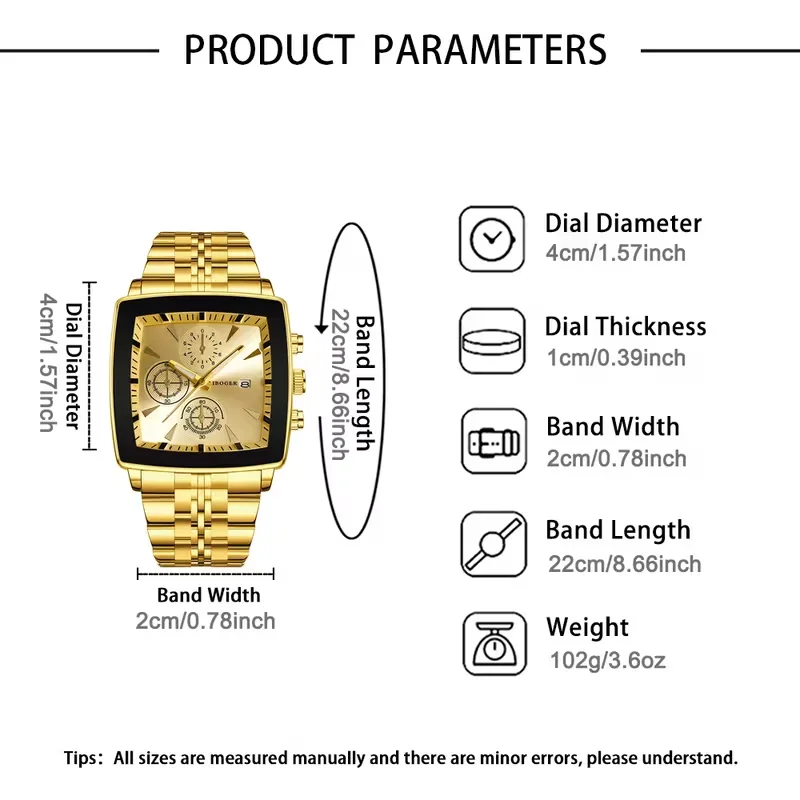 Luxury Square Dial Men Quartz Wristwatch Fashion Stainless Steel Man Business Watches With Calendar Reloj Hombre (Without Box) - Image 6