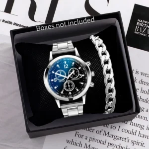 1/2PCS Men Business Watches Fashion Men's Steel Band Quartz Watch with Bracelet(Box not Included)