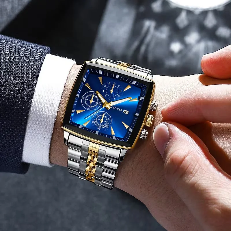 Luxury Square Dial Men Quartz Wristwatch Fashion Stainless Steel Man Business Watches With Calendar Reloj Hombre (Without Box) - Image 4