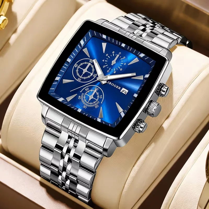 Luxury Square Dial Men Quartz Wristwatch Fashion Stainless Steel Man Business Watches With Calendar Reloj Hombre (Without Box) - Image 3