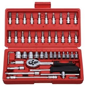 Tool Kit 46 Pcs Household | 1/4 Drive Socket Screwdriver Wrench Set for Bike, Car Repairs & More Spanner & Socket Set All Size Tool Kit